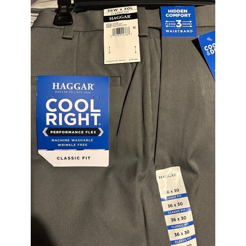 Haggar Cool Right Performance Flex Classic Fit 36W x 30L Hidden Comfort Waist
